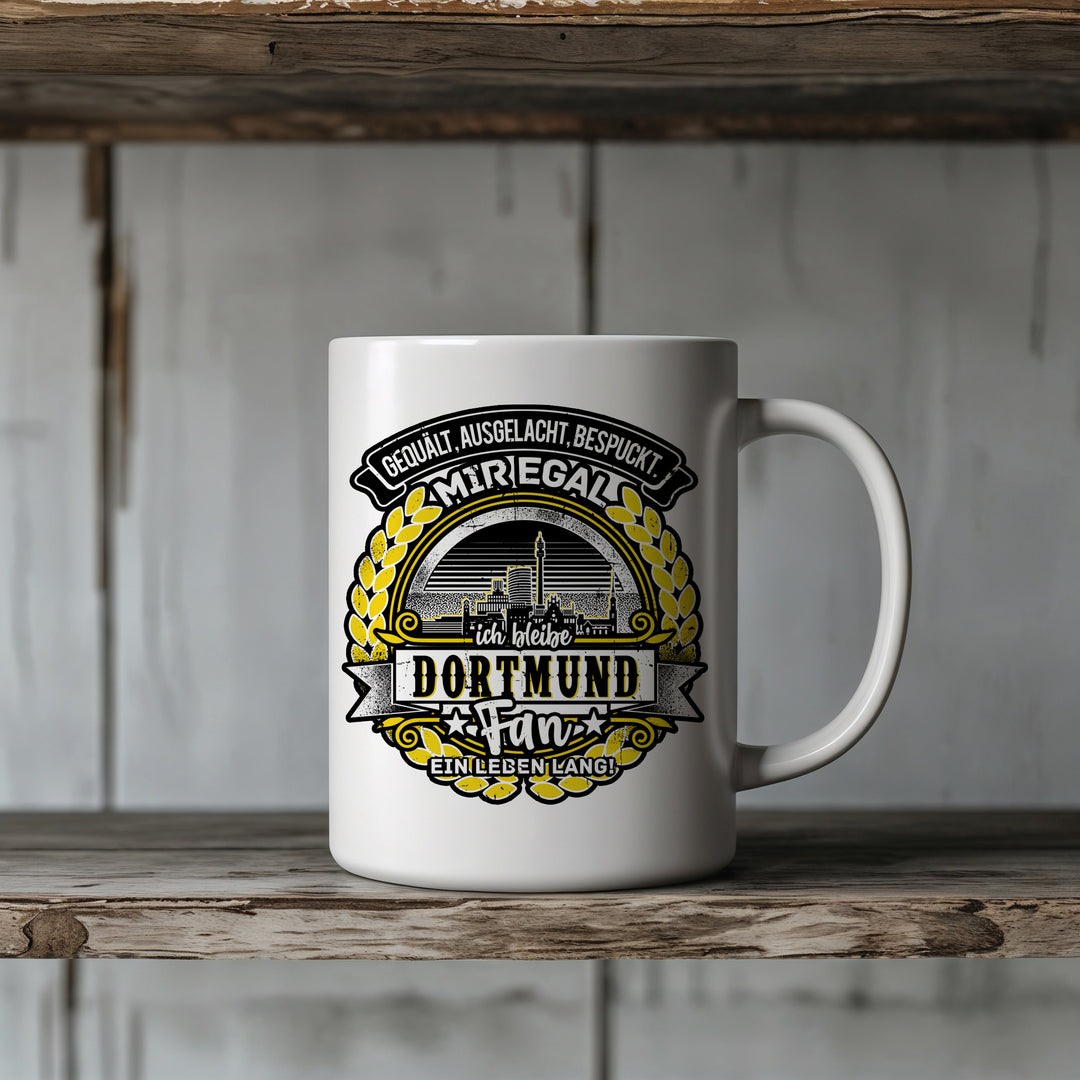 Ein Leben lang Dortmund Tasse |  Skyline Kaffeetasse Kaffeebecher Fanartikel Ruhrpott
