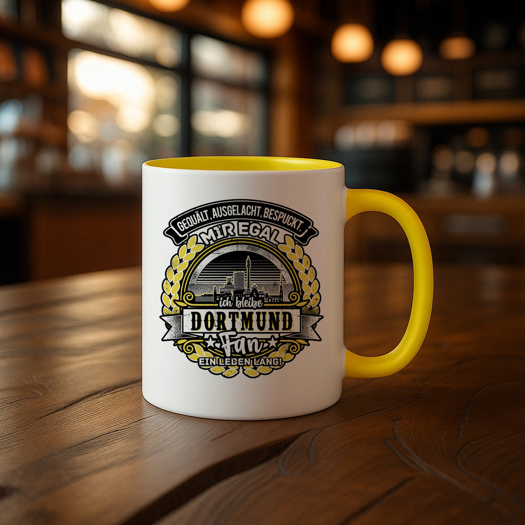 Ein Leben lang Dortmund Tasse |  Skyline Kaffeetasse Kaffeebecher Fanartikel Ruhrpott