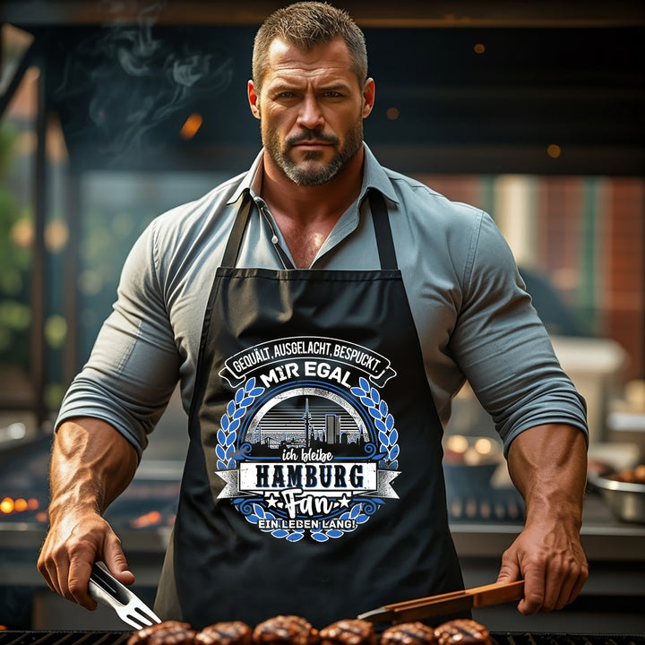 Grillschürze – „Ein Leben lang Hamburg“ | BBQ Schürze mit Spruch für Männer