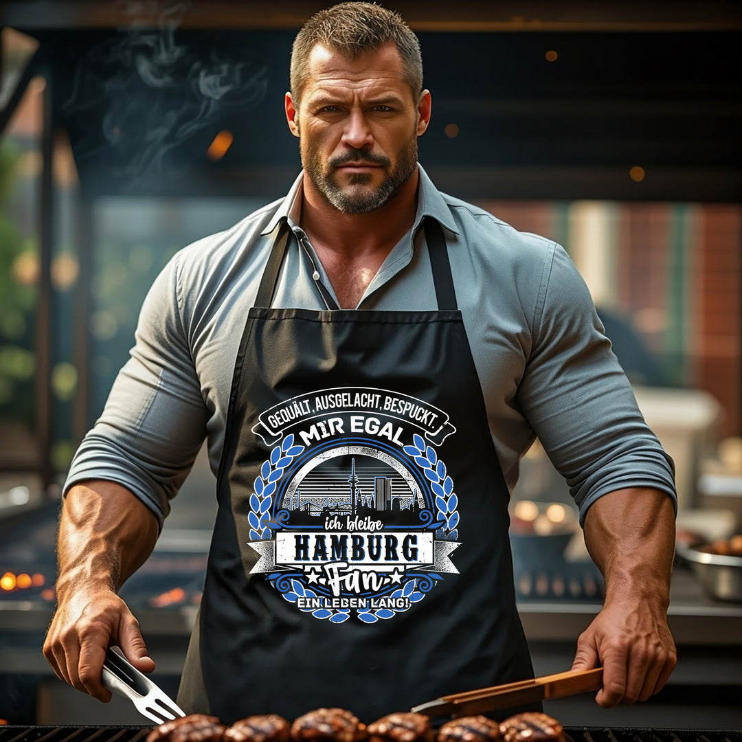Grillschürze – „Ein Leben lang Hamburg“ | BBQ Schürze mit Spruch für Männer