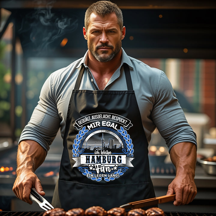 Grillschürze – „Ein Leben lang Hamburg“ | BBQ Schürze mit Spruch für Männer