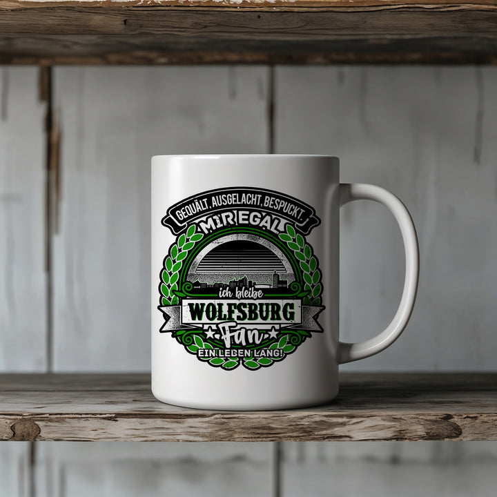 Ein Leben lang Wolfsburg Tasse | Kaffeetasse Kaffeebecher Niedersachsen Fanartikel