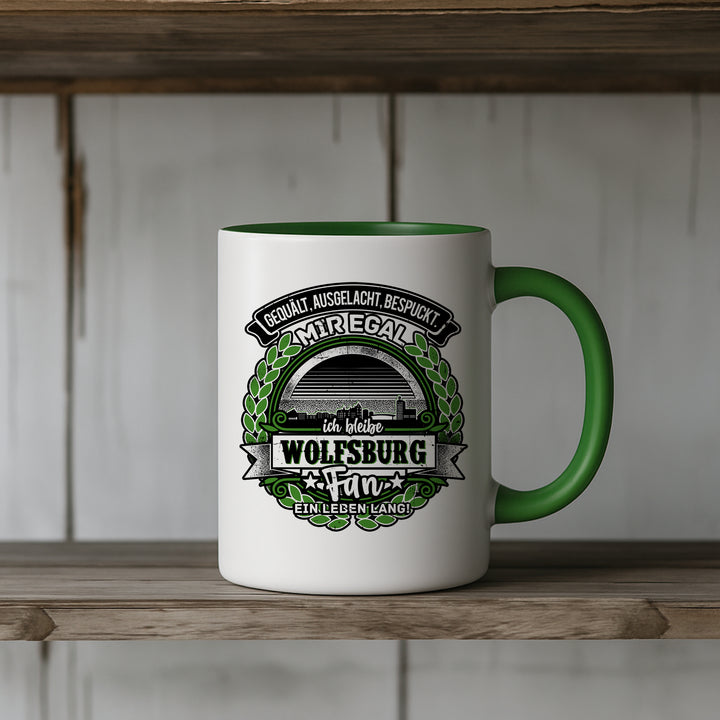 Ein Leben lang Wolfsburg Tasse | Kaffeetasse Kaffeebecher Niedersachsen Fanartikel