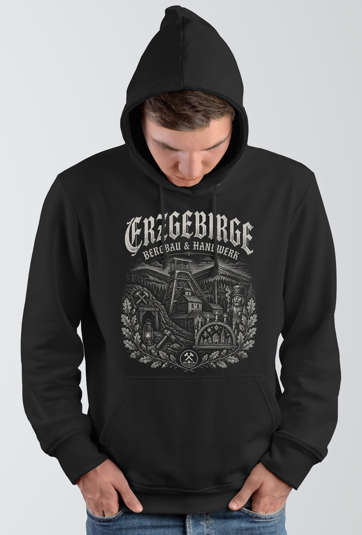 Historica Erzgebirge Kapuzenpullover | Bergbau Sachsen Pullover Retro Heimat Hoodie