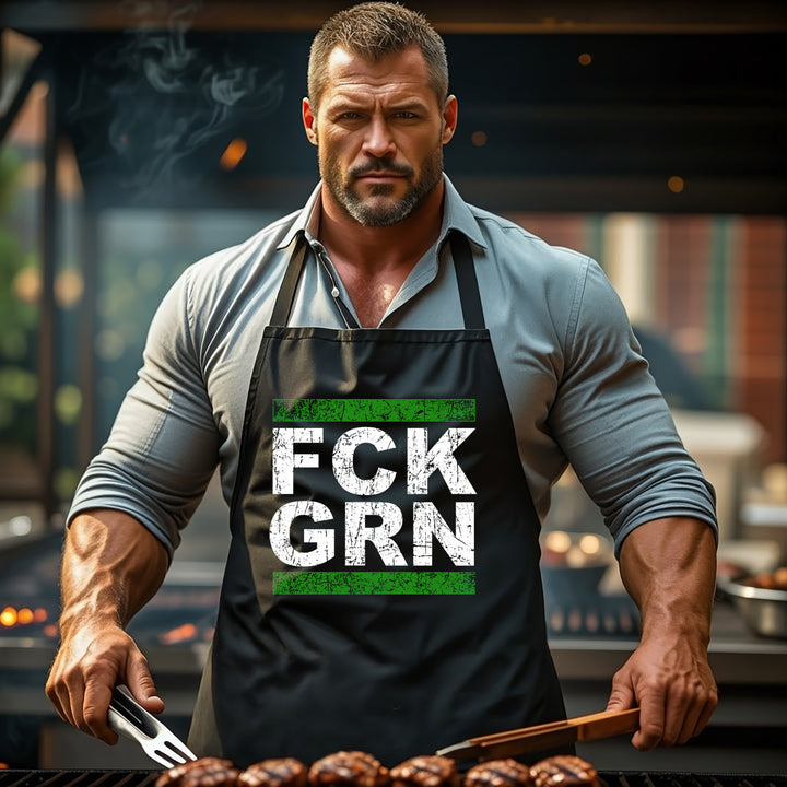 Grillschürze – „FCK GRN“ – BBQ Schürze mit Spruch für Männer