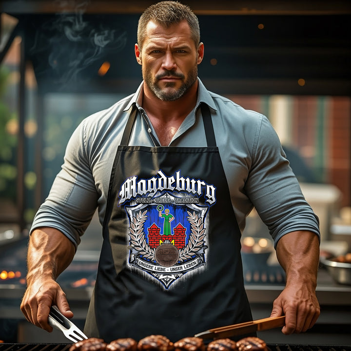 Grillschürze – „Für immer Magdeburg“ – BBQ Schürze mit Spruch für Männer