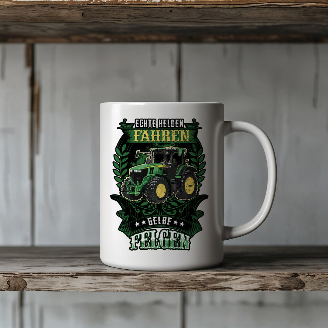 Gelbe Felgen Tasse | Traktor Kaffeetasse Landwirt Trecker Kaffeebecher mit Spruch
