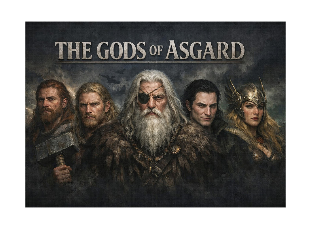 Gods of Asgard Leinwand | Wikinger Bild Nordische Mythologie Odin Thor Götter Deko