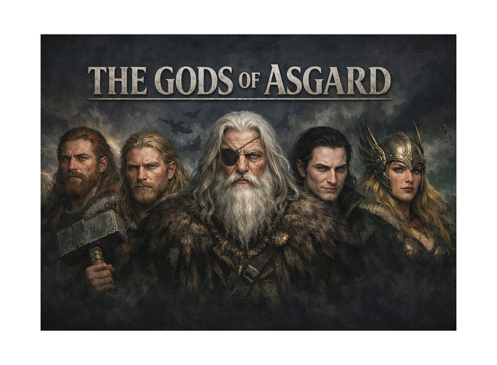 Gods of Asgard Leinwand | Wikinger Bild Nordische Mythologie Odin Thor Götter Deko