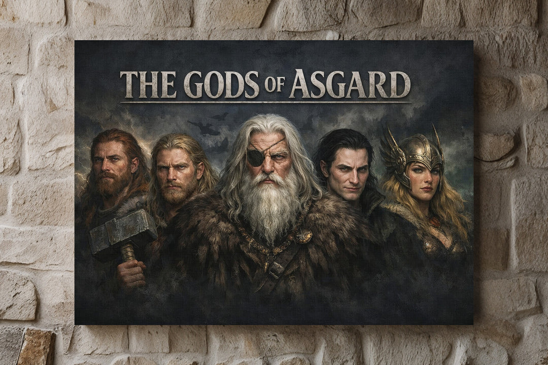 Gods of Asgard Leinwand | Wikinger Bild Nordische Mythologie Odin Thor Götter Deko