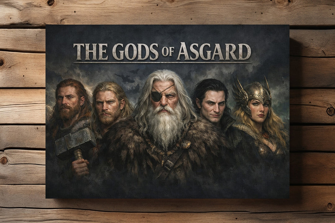 Gods of Asgard Leinwand | Wikinger Bild Nordische Mythologie Odin Thor Götter Deko
