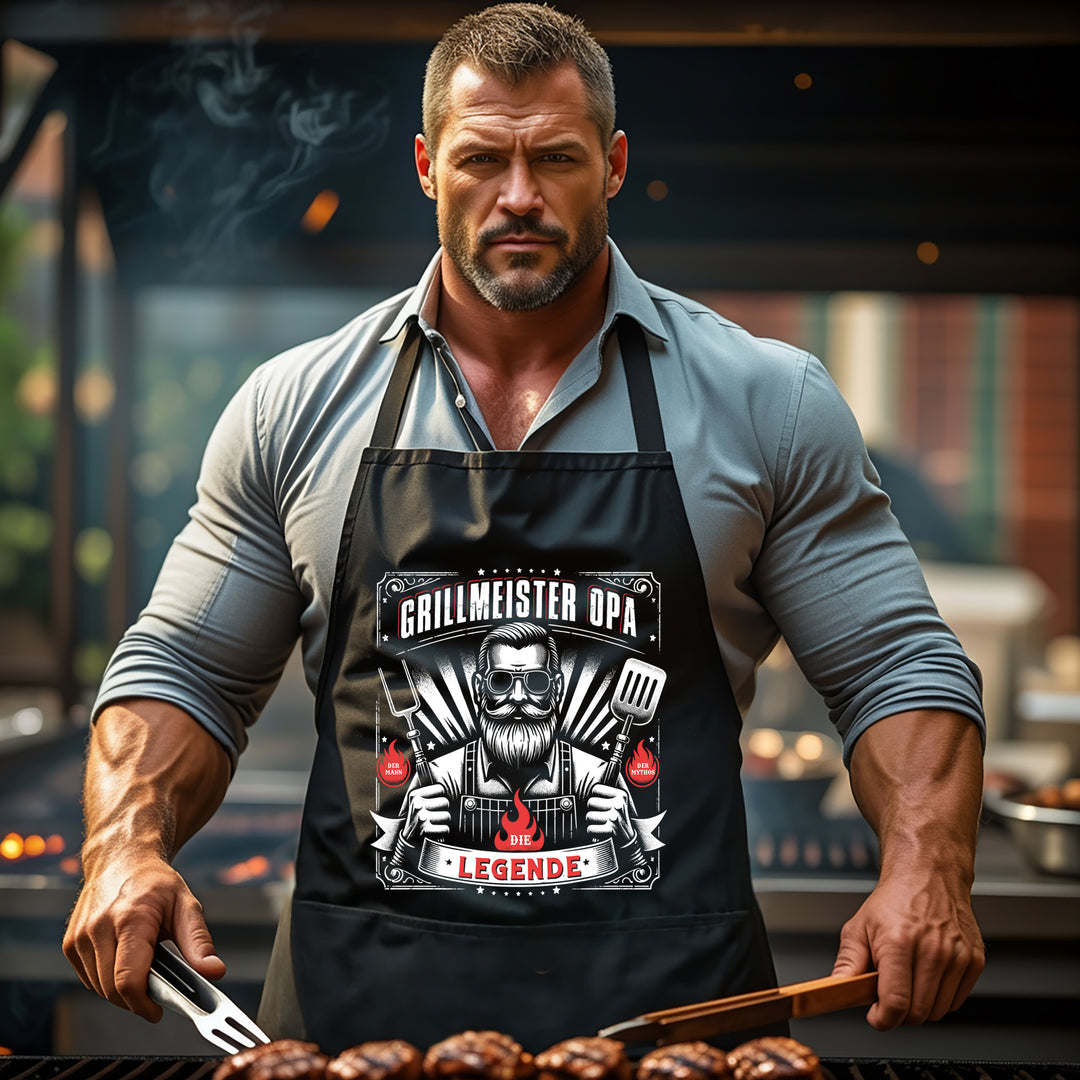 Grillschürze – „GRILLMEISTER OPA“ – BBQ Schürze mit Spruch für Männer
