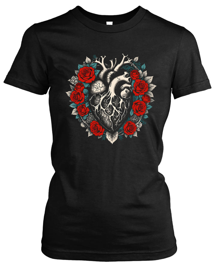 Heart Roses Damen T-Shirt | Herz Rosen Gothic Tattoo | M1