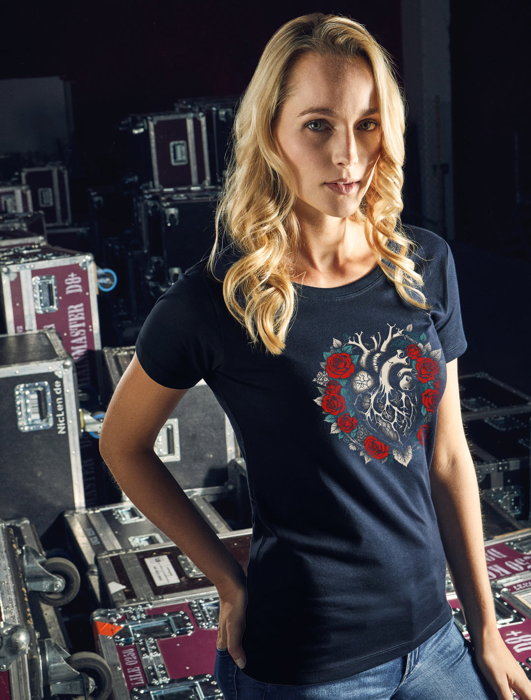 Heart Roses Damen T-Shirt | Herz Rosen Gothic Tattoo | M1