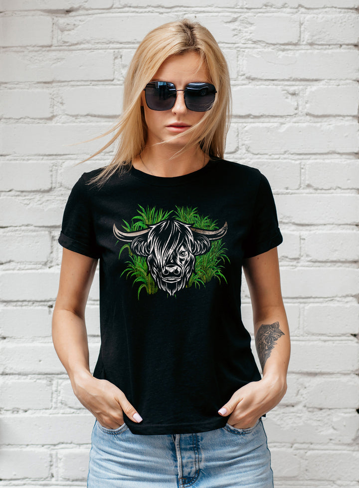 Highland Cattle Damen T-Shirt | Stylisches Girlie Shirt für Landwirtinnen | M1
