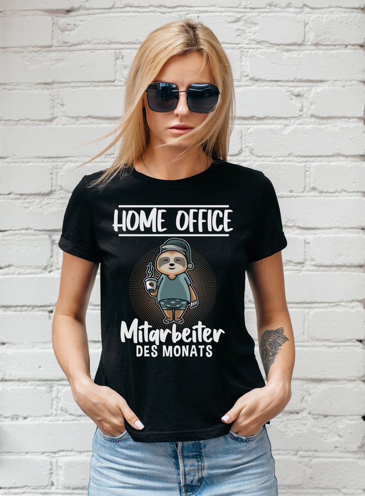 Home Office Damen T-Shirt | Faultier Chillen Kaffee Büro | M1