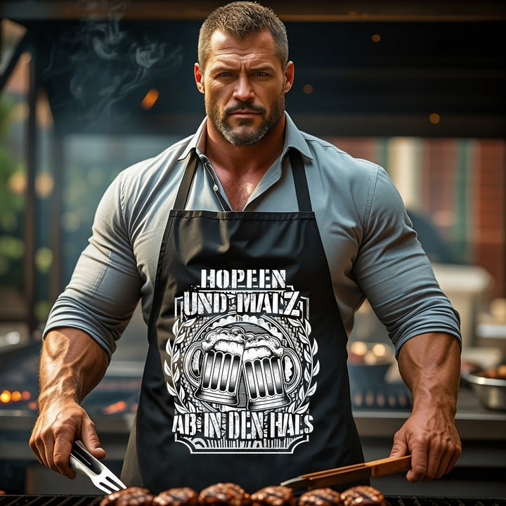 Grillschürze – „Hopfen & Malz“ – BBQ Schürze mit Spruch für Männer