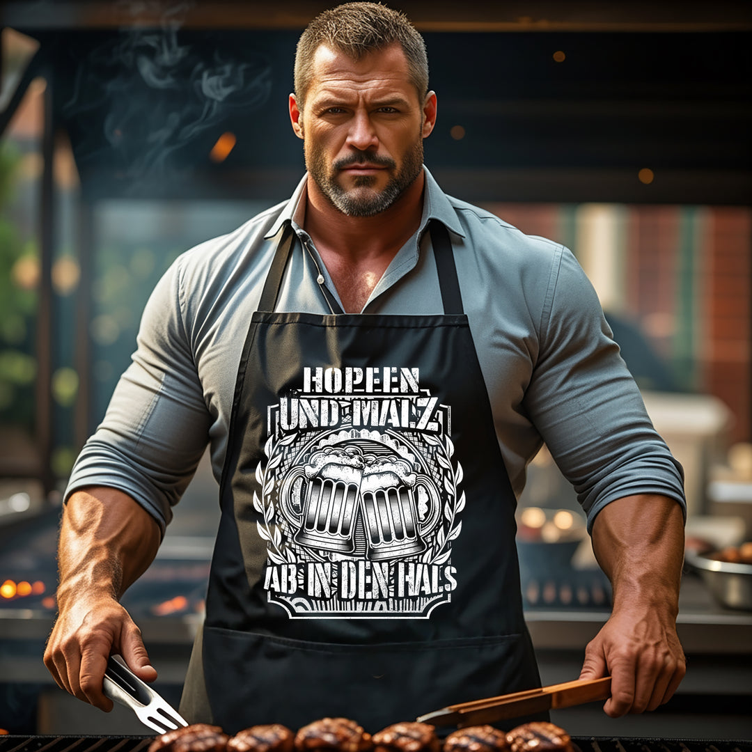 Grillschürze – „Hopfen & Malz“ – BBQ Schürze mit Spruch für Männer