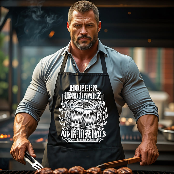 Grillschürze – „Hopfen & Malz“ – BBQ Schürze mit Spruch für Männer