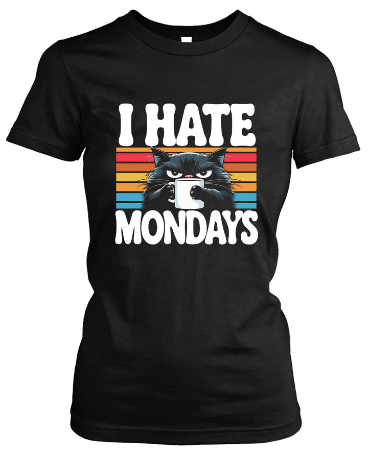 I Hate Mondays Damen T-Shirt | Katzen Arbeit Büro Job Humor Kaffee