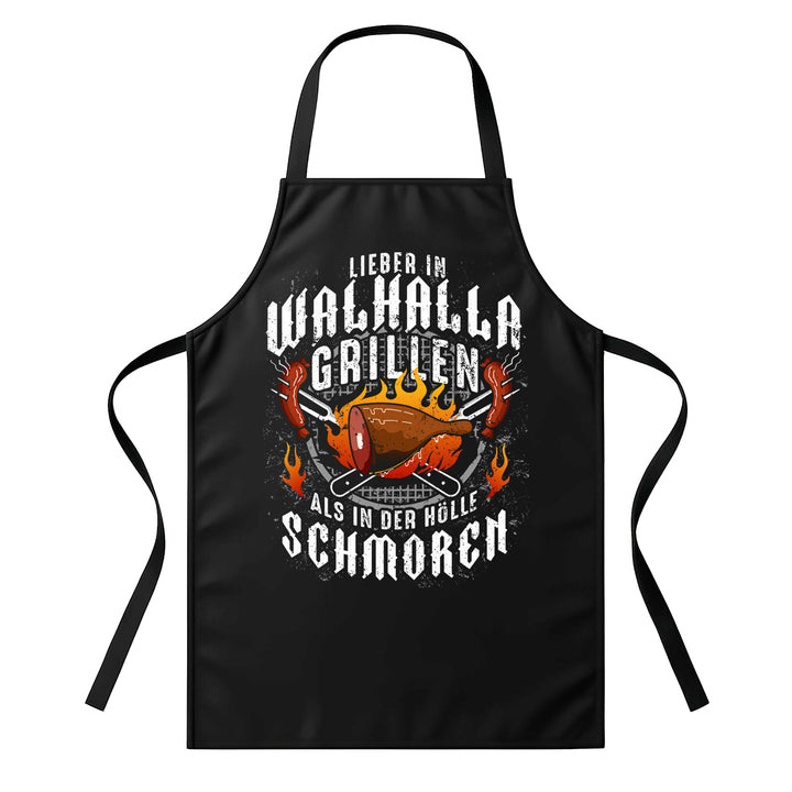 Grillschürze – „In Walhalla Grillen“ – BBQ Schürze mit Spruch für Männer
