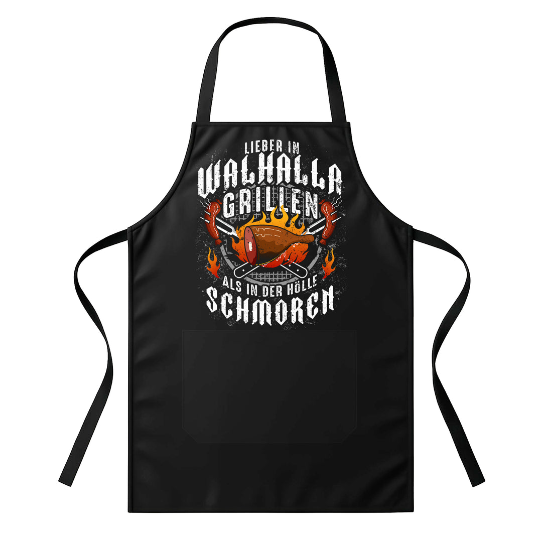 Grillschürze – „In Walhalla Grillen“ – BBQ Schürze mit Spruch für Männer