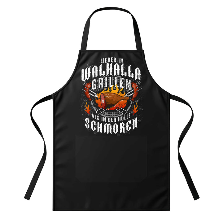 Grillschürze – „In Walhalla Grillen“ – BBQ Schürze mit Spruch für Männer