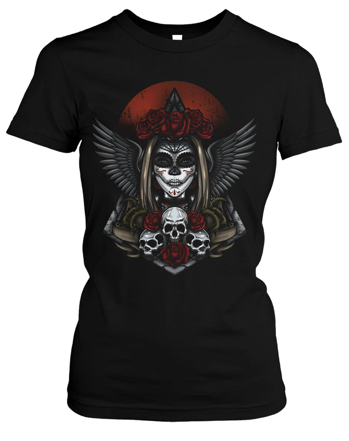 La Catrina Santa Muerte Damen T-Shirt | Mexican Skull Mask | M1