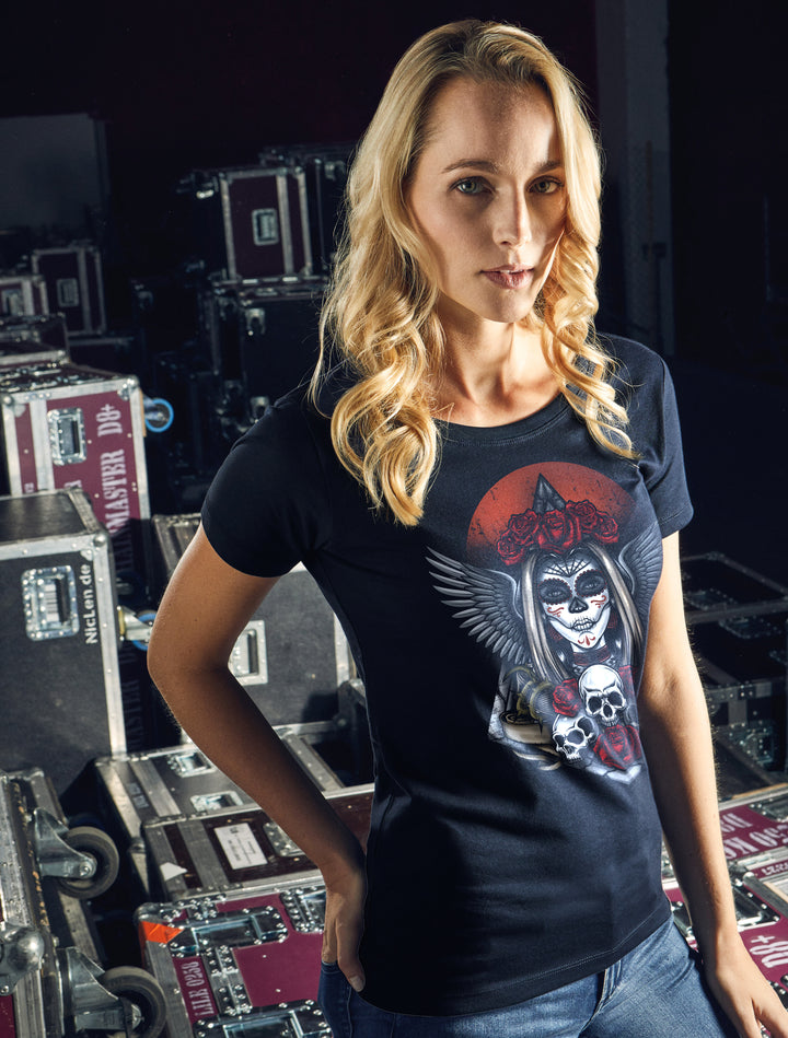 La Catrina Santa Muerte Damen T-Shirt | Mexican Skull Mask | M1