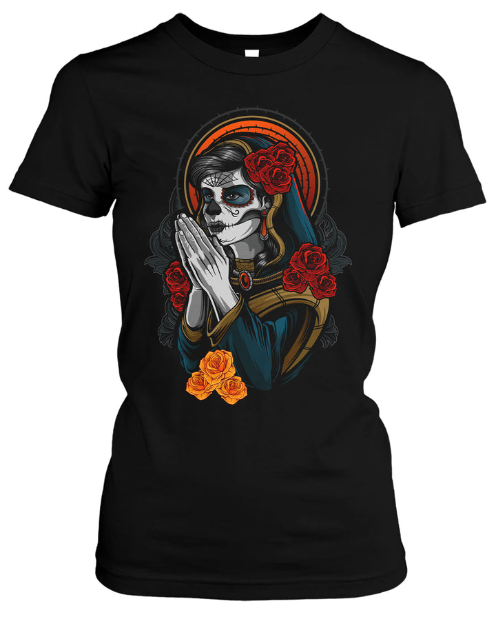 La Catrina Santa Muerte Damen T-Shirt | Mexican Skull Mask | M2