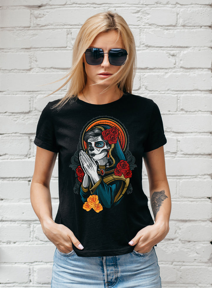La Catrina Santa Muerte Damen T-Shirt | Mexican Skull Mask | M2