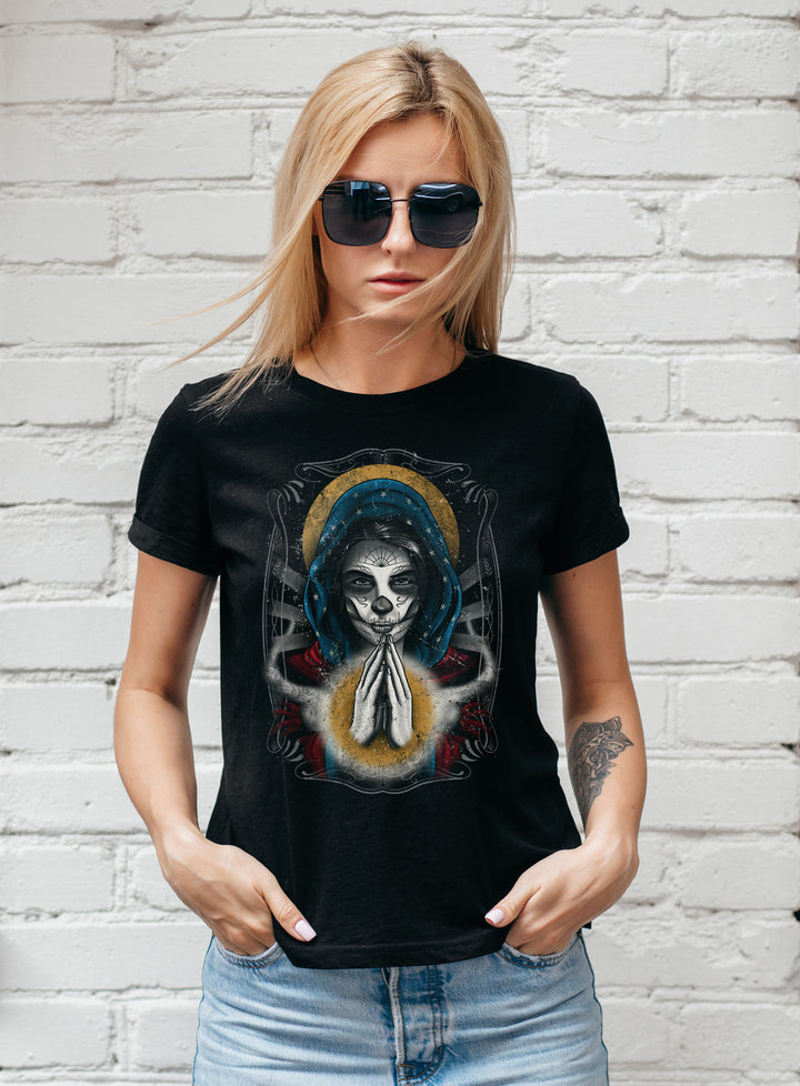 La Catrina Santa Muerte Damen T-Shirt | Mexican Skull Mask | M3