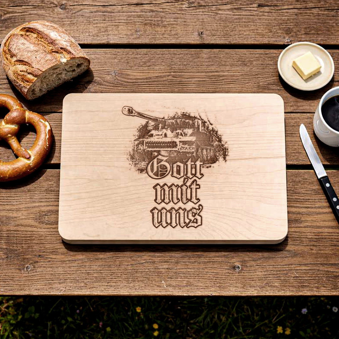 Legende Tiger Schneidebrett | Frühstücksbrettchen mit Gravur – Holzbrett Tiger Panzer Küchenbrett | M4