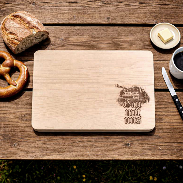 Legende Tiger Schneidebrett | Frühstücksbrettchen mit Gravur – Holzbrett Tiger Panzer Küchenbrett | M4