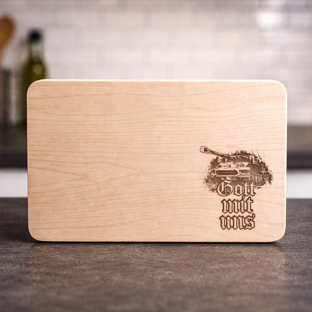 Legende Tiger Schneidebrett | Frühstücksbrettchen mit Gravur – Holzbrett Tiger Panzer Küchenbrett | M4