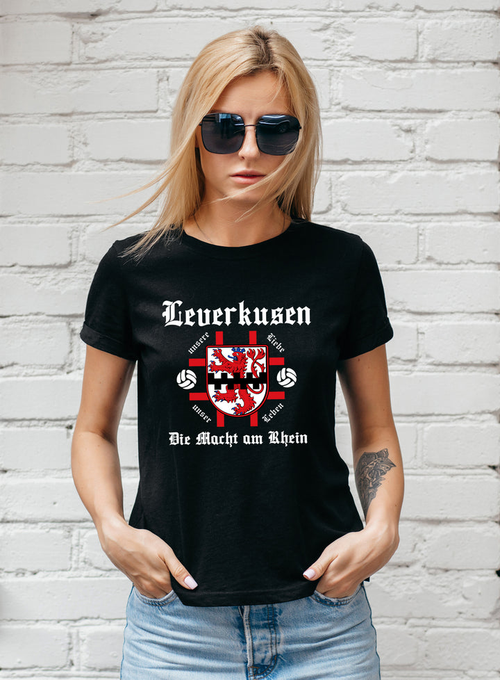 Leverkusen Macht am Rhein Damen T-Shirt | Fan Shirt für Fußball-Girls
