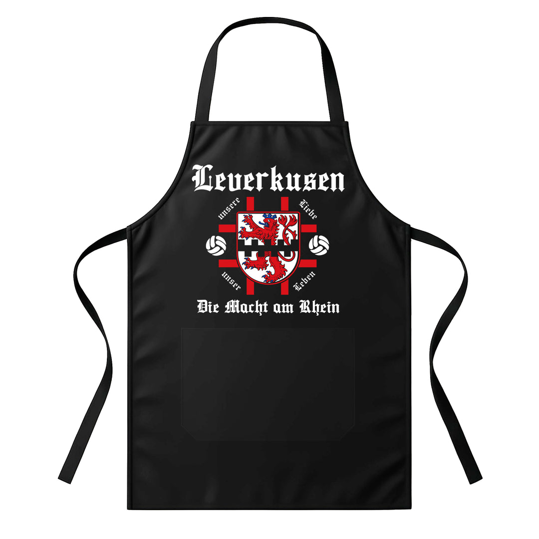 Grillschürze – „Leverkusen Macht am Rhein“ – BBQ Schürze mit Spruch für Männer