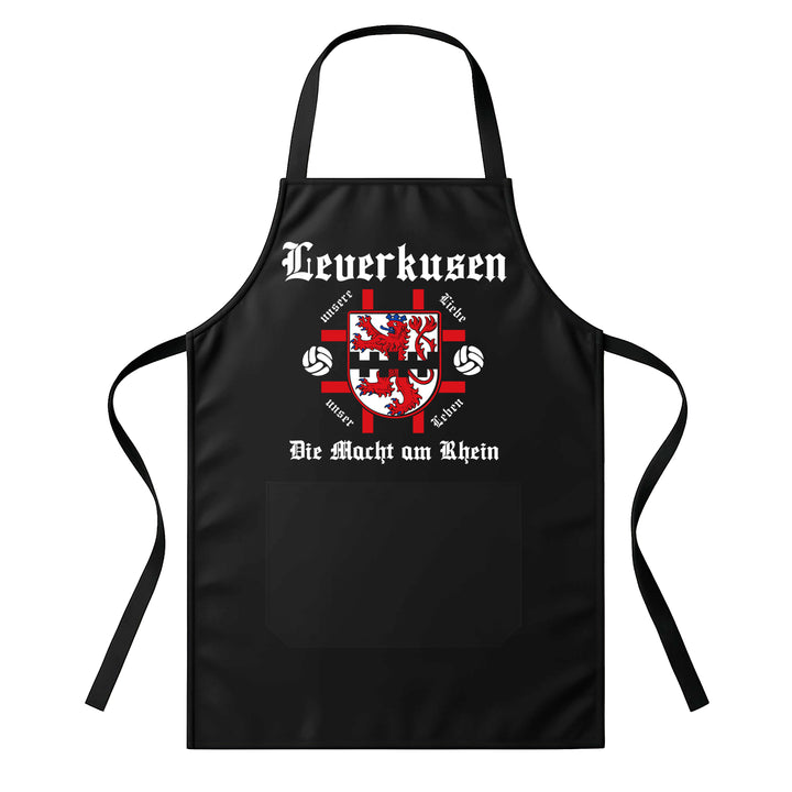 Grillschürze – „Leverkusen Macht am Rhein“ – BBQ Schürze mit Spruch für Männer