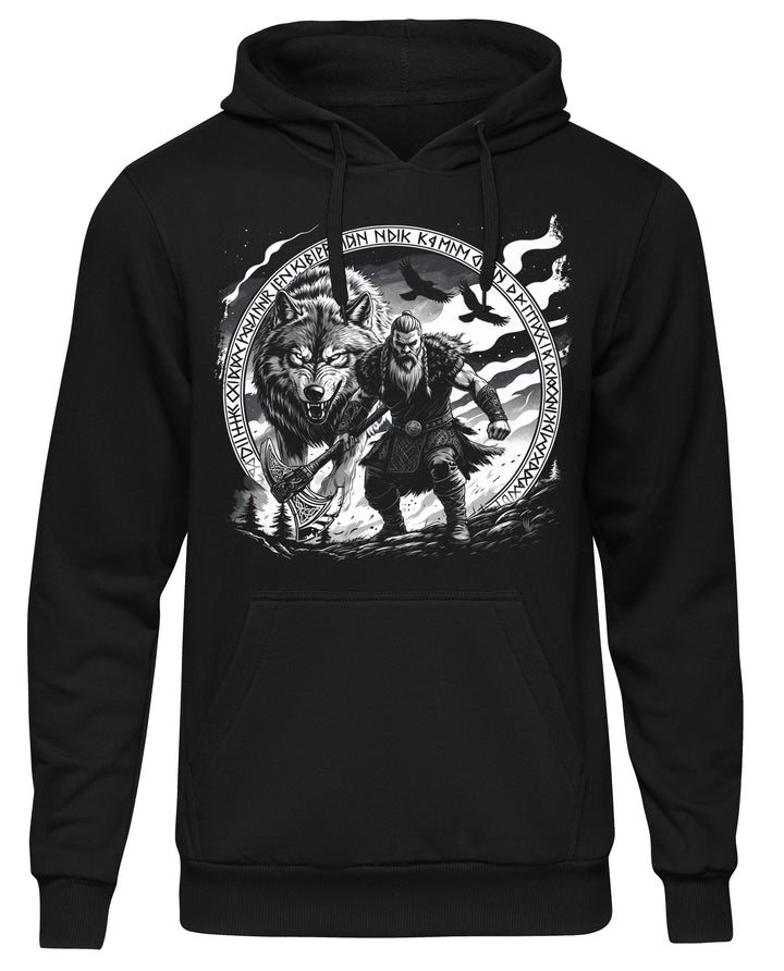 Lieber ein Wolfs Odins Kapuzenpullover | Wikinger Hoodie mit Wolf & Axt | M3-M4