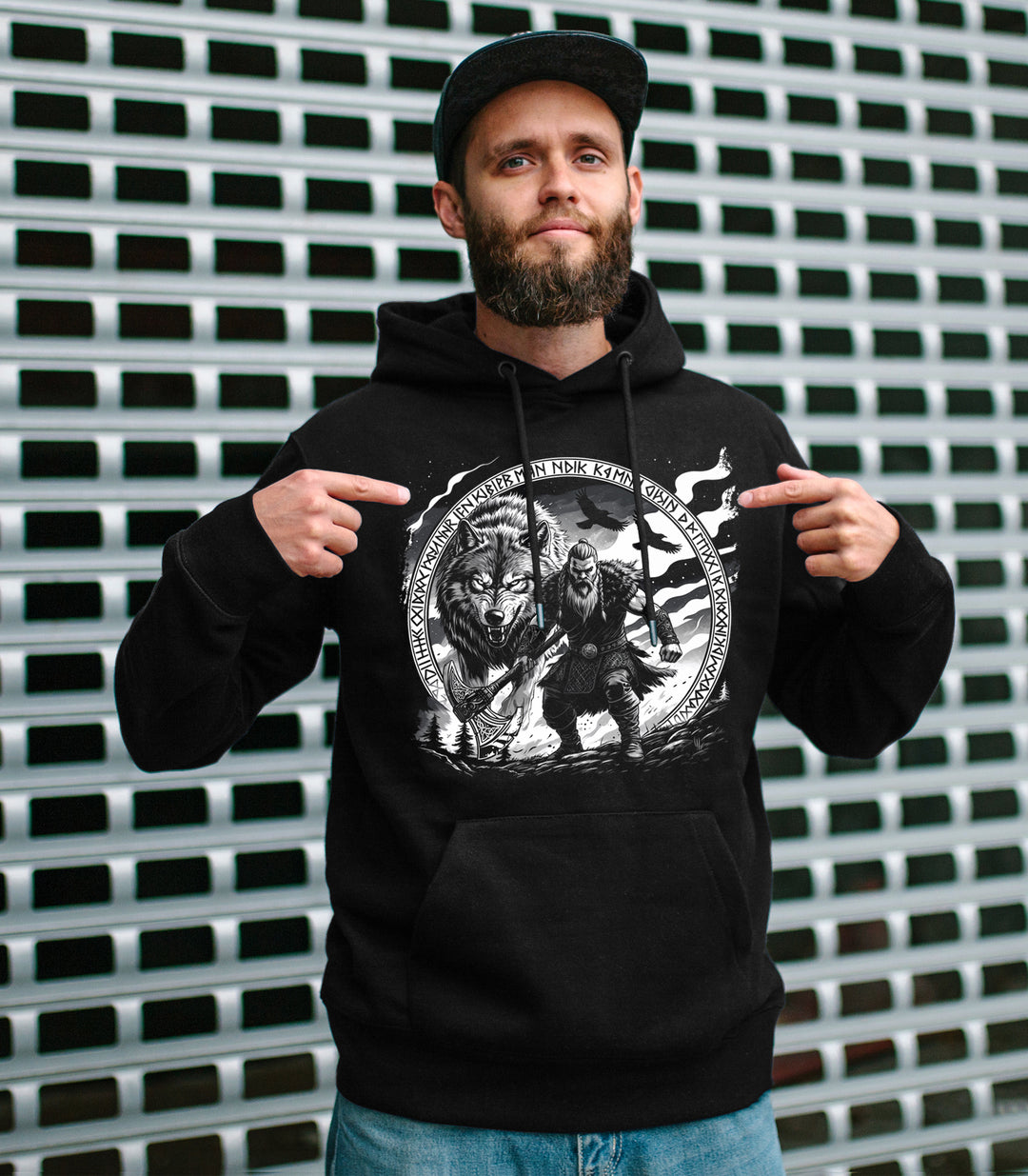Lieber ein Wolfs Odins Kapuzenpullover | Wikinger Hoodie mit Wolf & Axt | M3-M4
