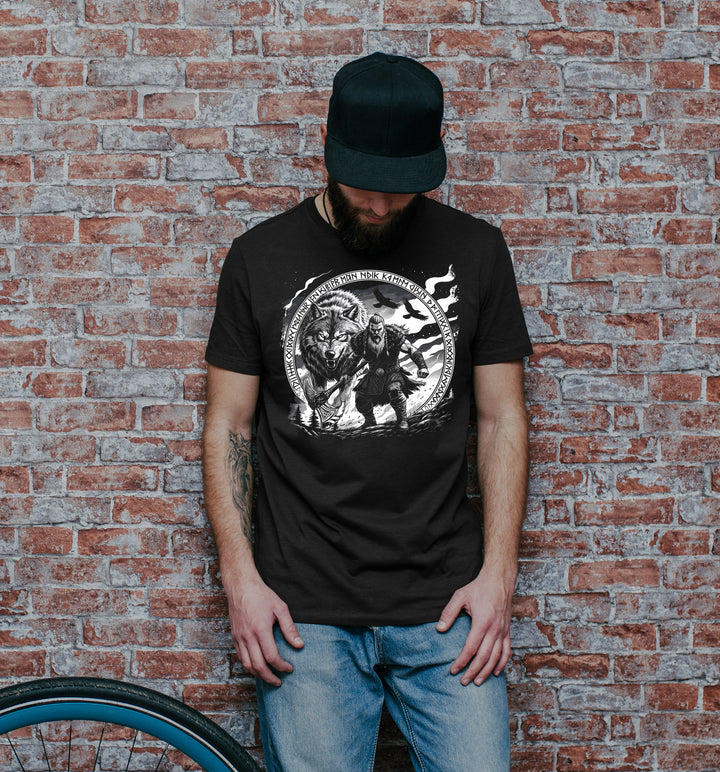 Lieber ein Wolfs Odins T-Shirt | Wikinger Shirt mit Wolf & Axt | M3-M4