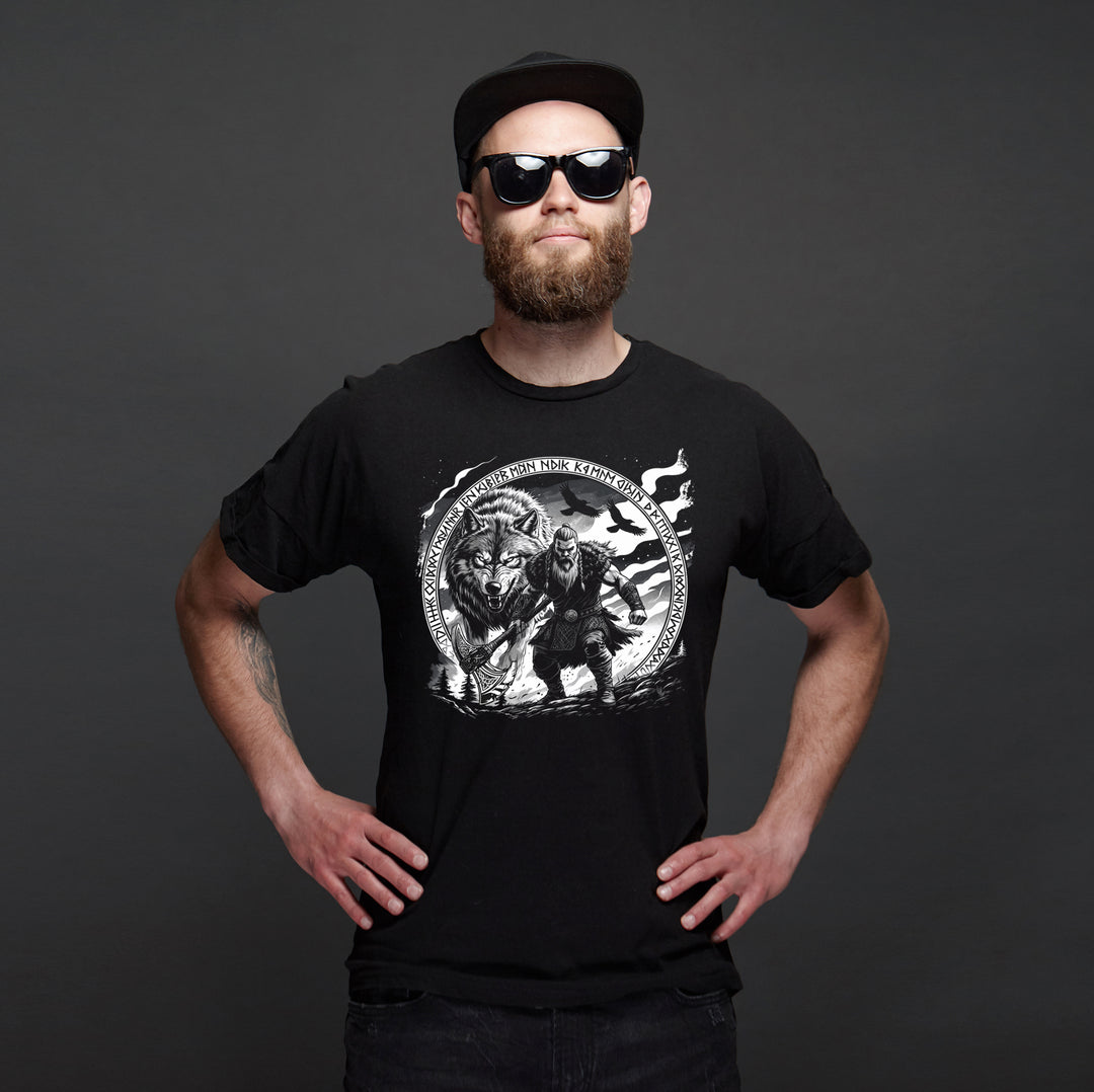 Lieber ein Wolfs Odins T-Shirt | Wikinger Shirt mit Wolf & Axt | M3-M4