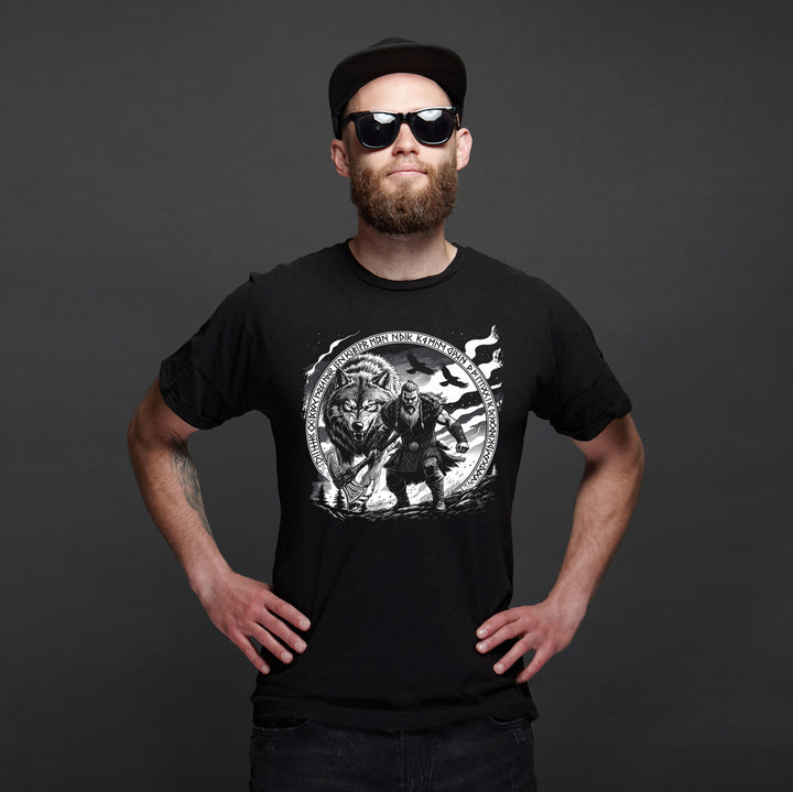Lieber ein Wolfs Odins T-Shirt | Wikinger Shirt mit Wolf & Axt | M3-M4