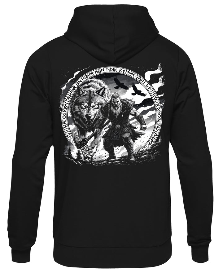 Lieber ein Wolfs Odins Kapuzenpullover | Wikinger Hoodie mit Wolf & Axt | M3-M4