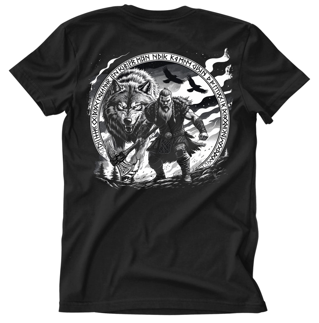 Lieber ein Wolfs Odins T-Shirt | Wikinger Shirt mit Wolf & Axt | M3-M4