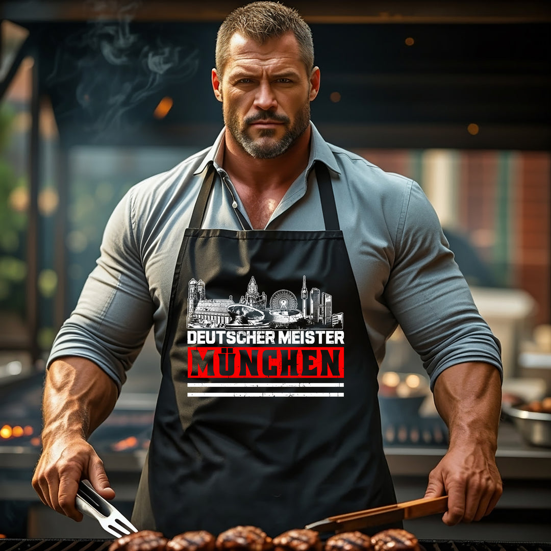 Grillschürze – „München Meister“ – BBQ Schürze mit Spruch für Männer