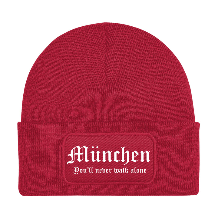 München Never Walk Alone Mütze | Fußball Wintermütze | Patch Beanie