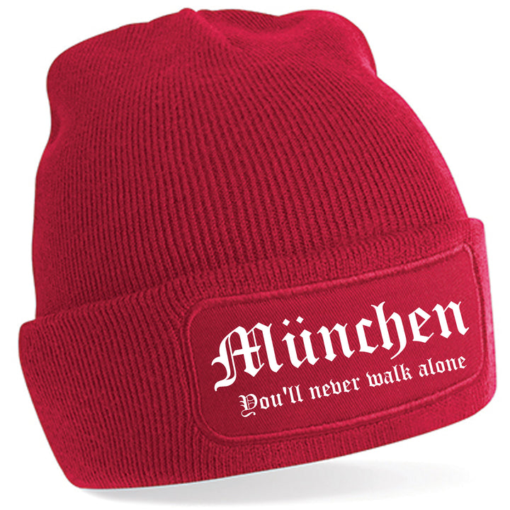 München Never Walk Alone Mütze | Fußball Wintermütze | Patch Beanie