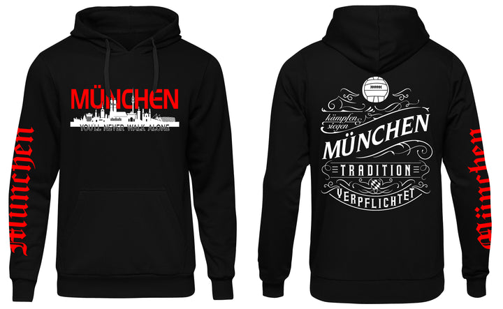 München über Alles Kapuzenpullover | Fussball Skyline | Ärmeldruck