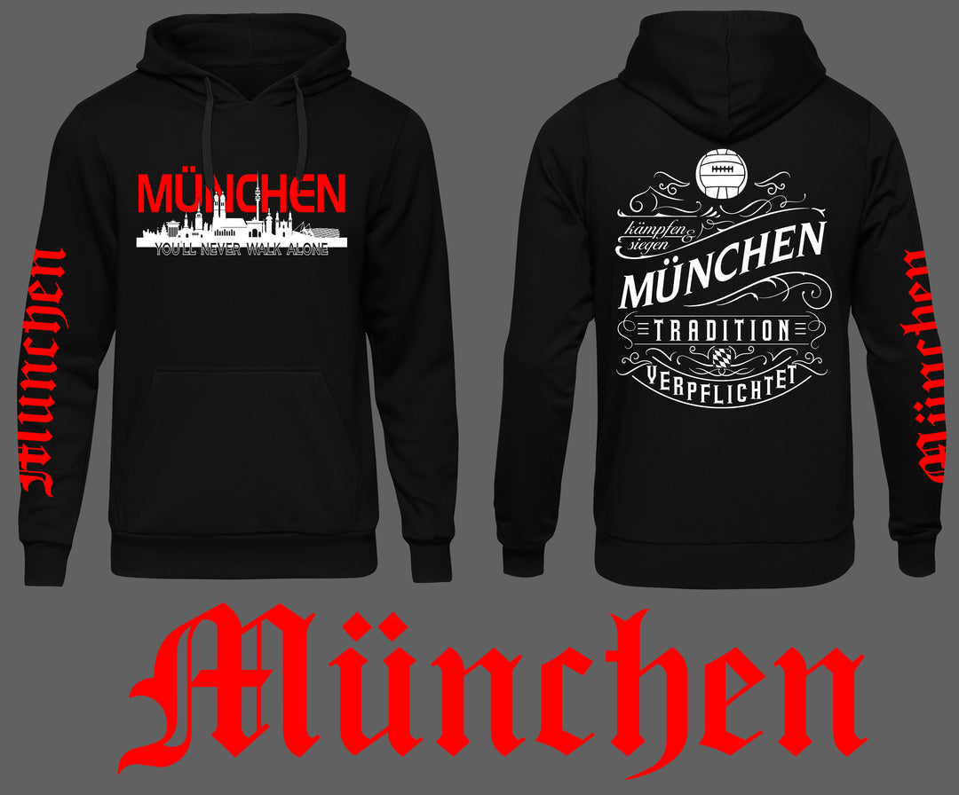 München über Alles Kapuzenpullover | Fussball Skyline | Ärmeldruck